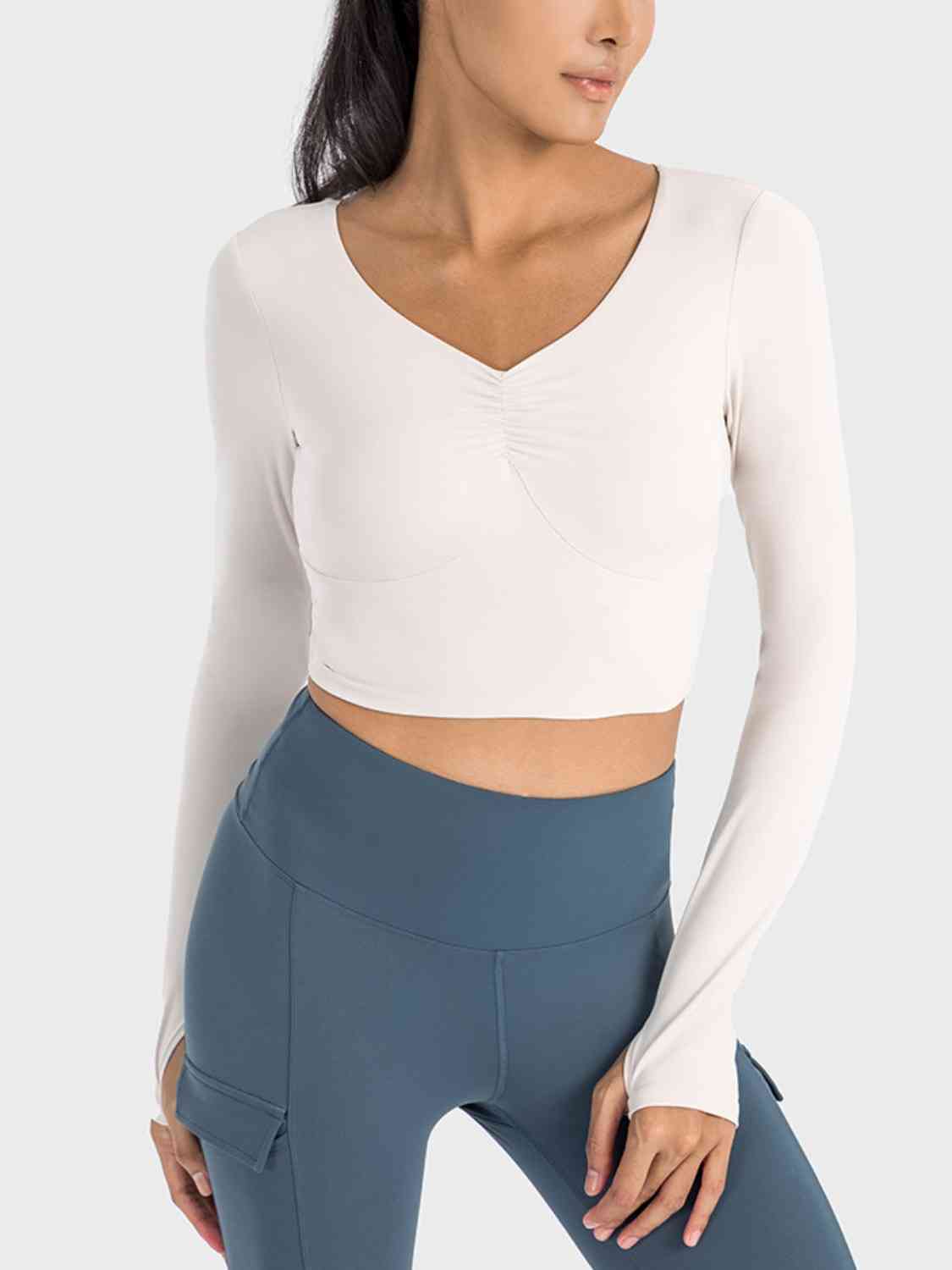 Ruched Long Sleeve Crop Top