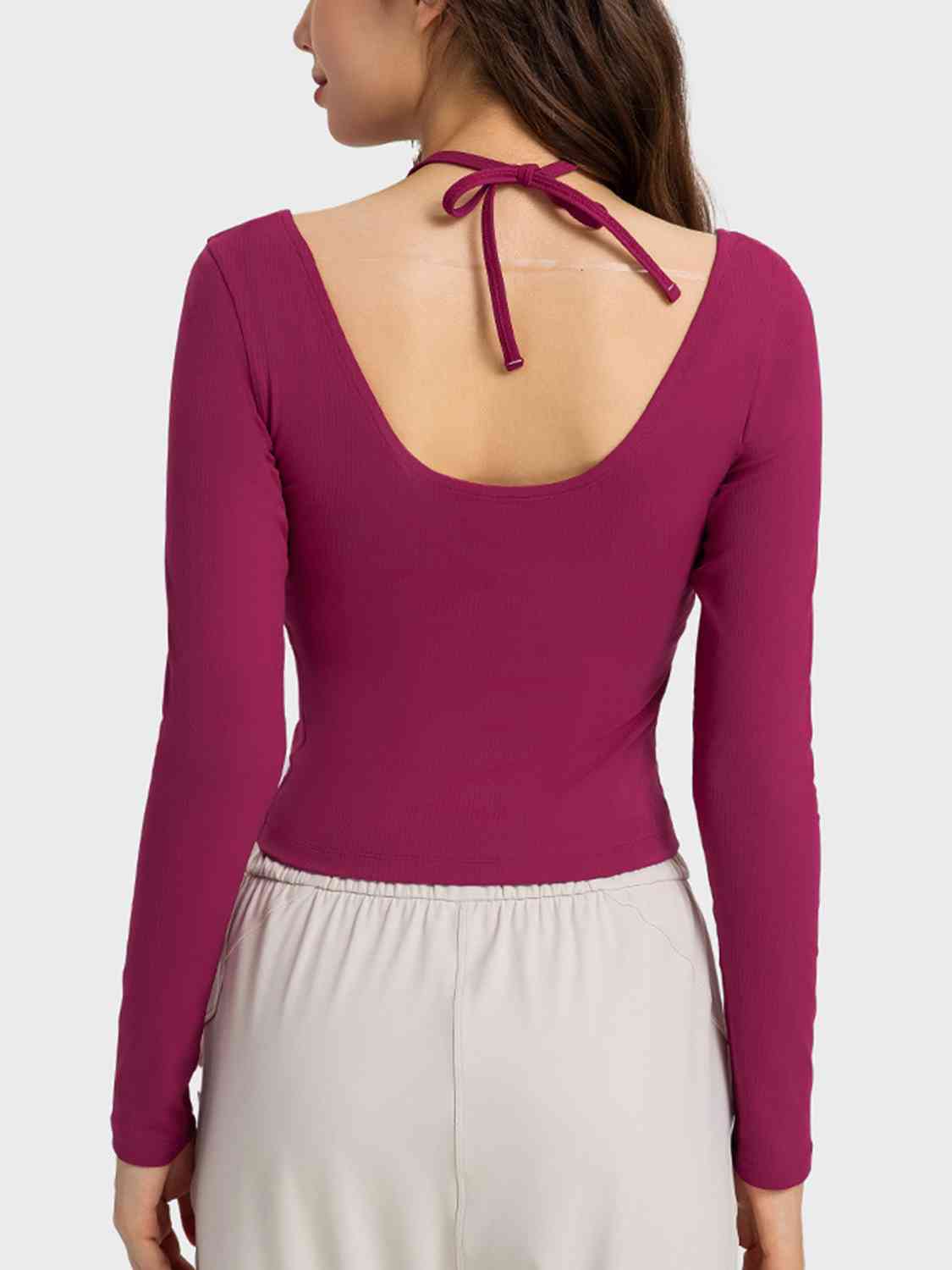 Ribbon Tie Halter Long Sleeve Top