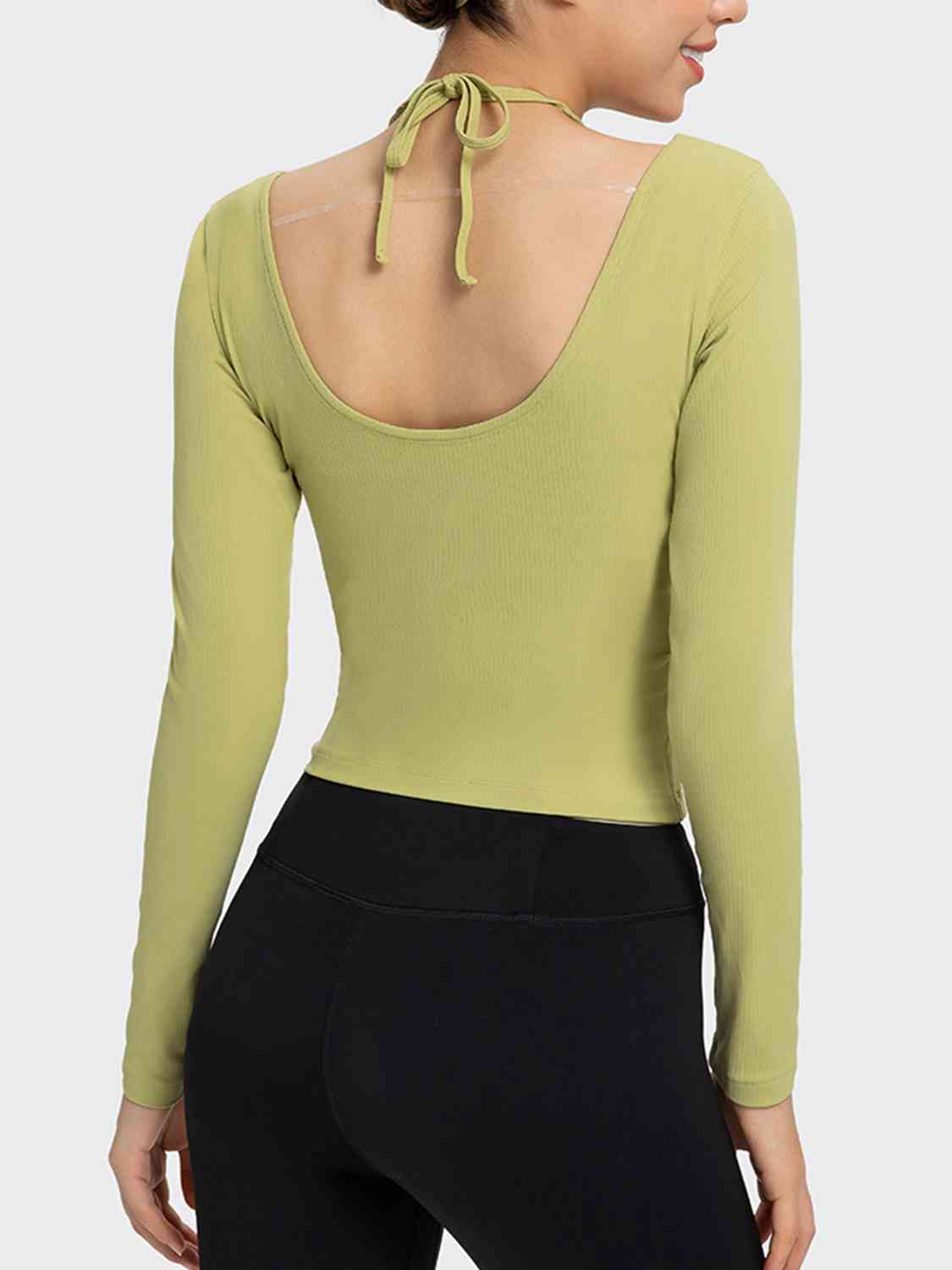 Ribbon Tie Halter Long Sleeve Top